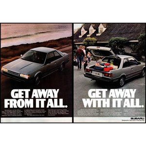 1986 Subaru 3 Door 2 Page Vintage Print Ad Family Vacation Beach Coast Wall Art